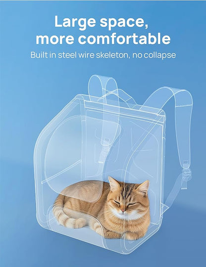 Pecute Cat Backpack Carrier,Large Space Cat Bubble Backpack,Ergonomic,Black | Sunshade Curtain,Transparent Window,Safety Rope,Sturdy,Large Mesh on Both Sides for Breathability,Suitable for Outdoor,Vet