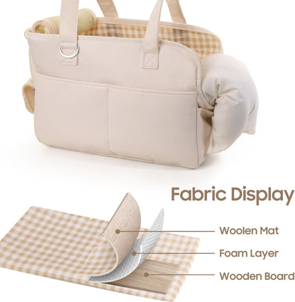 Dog Purse Carrier for Small Dogs, Soft Soft Sided Folding Dog Carriers for Small Dogs Medium Cats Puppies up to 15 Lbs, Washable Breathable Puppy Carrier for Outdoor Travel (Large Beige)