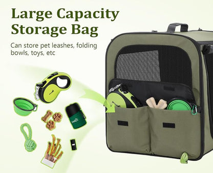 Dog Car Carrier Light Weight,Expandable,Foldable Dog Carrier, Green | Easy to Assemble, Portable and Breathable Pet Carrier, Suitable for Indoor and Outdoor Use, Dog Travel Crate with Curtain