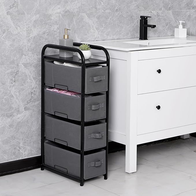 MAX Houser 4 Drawer Narrow Dresser Fabric Storage Tower Vertical Slim Storage
