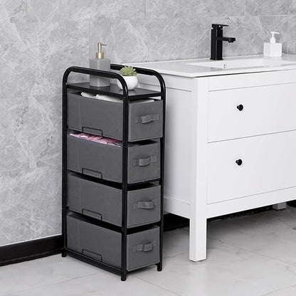 MAX Houser 4 Drawer Narrow Dresser Fabric Storage Tower Vertical Slim Storage