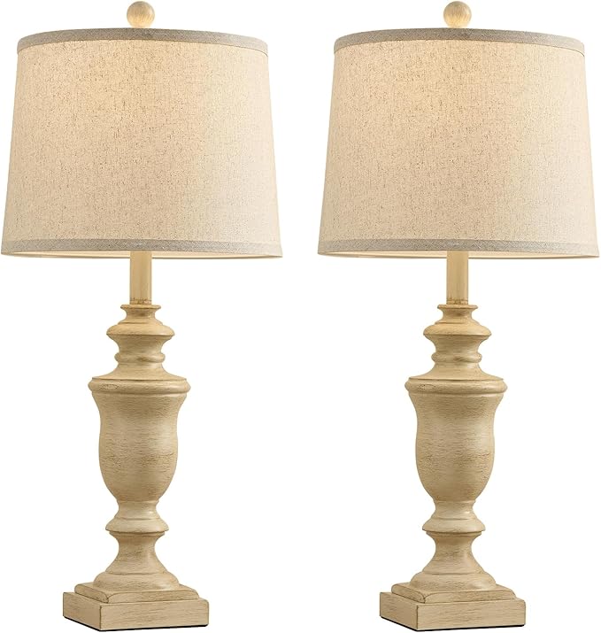 27.5" Vintage Farmhouse Table Lamps Set of 2 Bedside Lamp, 3 Way Dimmable Bedroom Lamps with 2 USB Ports +AC Outlet Nightstand Lamp Rustic Lamp (Rotary-Antique Beige)