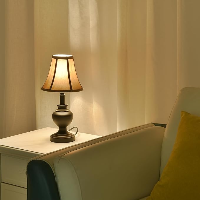 Traditional Table Lamp, Desk Lamp for Living Room with Fabric Shade, Vintage Bedside Lamp Black Finish for Bedroom Nightstand Office Hotel (Pack-01)