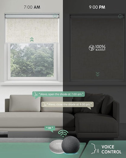 Yoolax Motorized Roller Shades, Energy Efficient, Linen Beige, Compatible