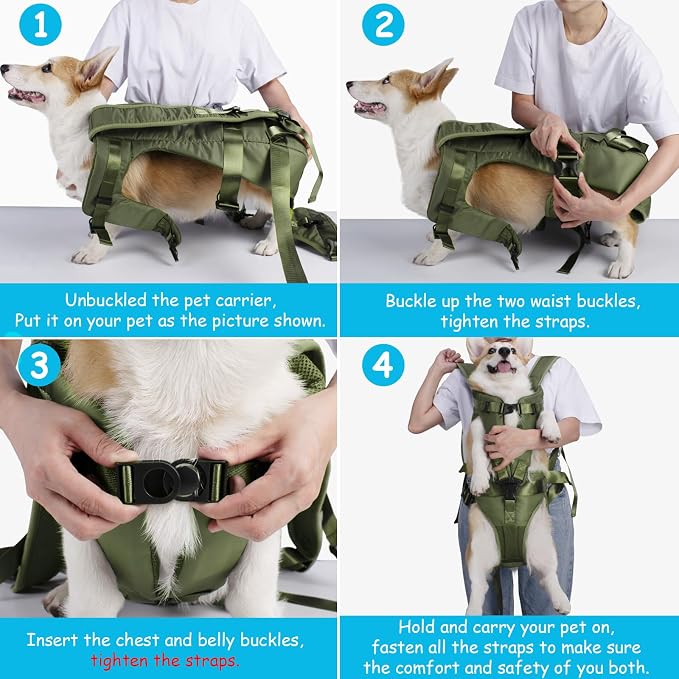 PetBonus Pet Front Dog Carrier Backpacks, Adjustable Pet Backpack, Legs Out Easy-fit Puppy Chest Carrier for Medium Small Dogs, Hands Free for Hiking, Cycling (Army Green, S) | Hands Free, Adjustable, Safety Strap, Walking Hiking Cycling Motorcycle bag...