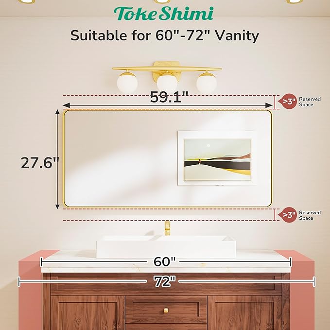 TokeShimi 60x28 Wall Mirror for Bathroom, Matte Black Bathroom Vanity Mirror