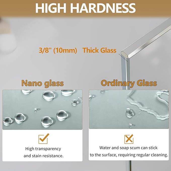 Shower Glass Panel 36" W * 76" H, Semi-Framed Glass Screen, Single Panel