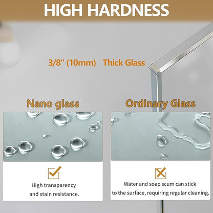 Shower Glass Panel 36" W * 76" H, Semi-Framed Glass Screen, Single Panel