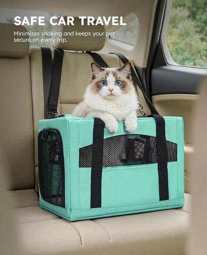 Pecute Cat Carrier Stable, Pet Carrier with Privacy Partition,Light Green | Safe For Car Travel, Stable Steel Frame, Soft-Sided Pet Carrier Bag For Dogs And Cats Up To 15lbs, Foldable Design,XL.