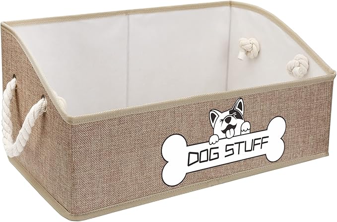 Collapsible Fabric Dog Toy Box and Storage Bin With Handle - Trapezoid Basket Chest Organizer for Pet Toys, Blankets and Accessories,Yellow