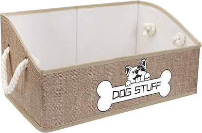 Collapsible Fabric Dog Toy Box and Storage Bin With Handle - Trapezoid Basket Chest Organizer for Pet Toys, Blankets and Accessories,Yellow