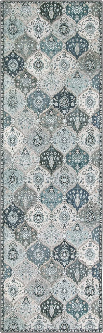 Lahome Moroccan Washable Runner Rug, 2'5''x8' Ultra-Thin Vintage Kitchen Runners for Hallways, Oriental Non-Slip Hallway Rug Carpet for Entryway Bedroom Laundry Room Foyer, Blue