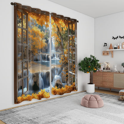Landscape Blackout Curtains for Girls Boys Teens Home Decor, Nature 3D Autumn Fall Forest Maples Grommet Thermal Insulated Drapes Darkening Window Curtain for Bedroom Living Room, 55 x 63 Inch