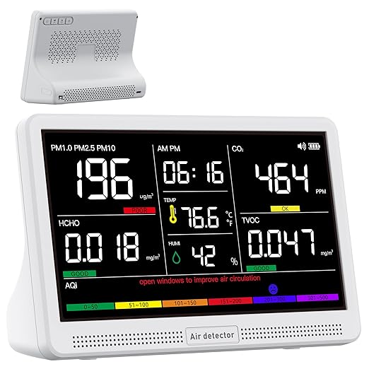 bonoch Upgrade Extended 12-Hour Battery Life 16 in 1 Air Quality Monitor Indoor