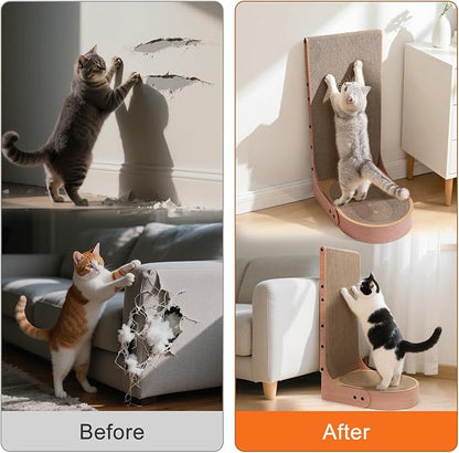 Cat Scratcher, 2 in 1 Multifunctional L Shape Cat Scratch Pad Wall Mounted with Oval Cat Bed Bowl for Indoor Cats (1 PCS Cat Scratcher)