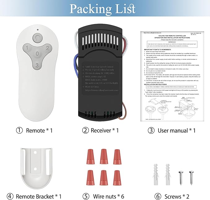 Ceiling Fan Remote Control Kit for Harbor Breeze KUJCE10311 KUJCE10712 TR214B