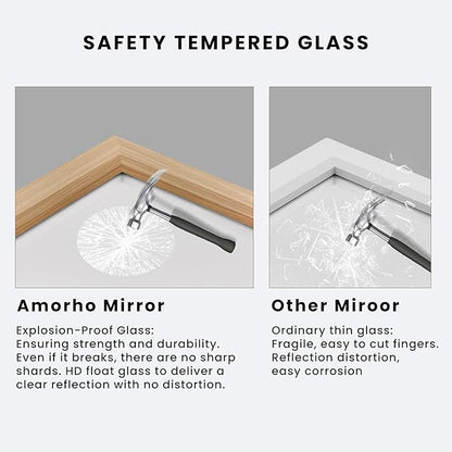Amorho Bathroom Mirror, 60 X40 Inch Wall Mirror, Oak Wood Grain Metal Framed