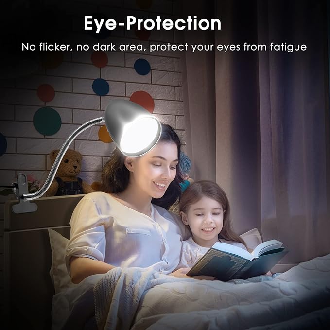 Desk lamp with Clamp, Non-Dimmable Clip Light for Bed and Desk, 4000K Cool White, 3.5W 240 LM Flexible Gooseneck lamp, Eye Protection, ETL Listed