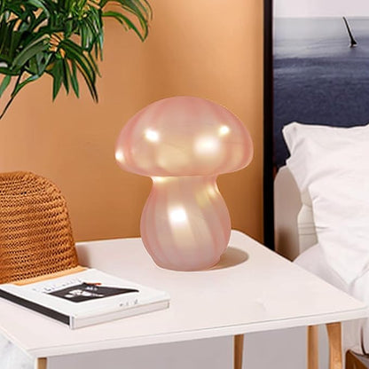 Mushroom Table Lamps Night Lights Cute Glass Nightstand Bedside Desk Lamps for Bedroom Living Study(Bulb Included) - Pink Stripes