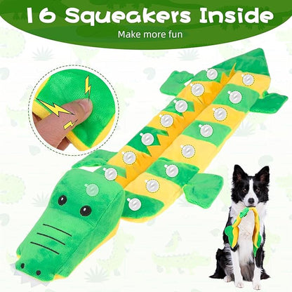 Mihachi Dog Squeaky Toys 16 Squeakers for Aggressive Chewers, Tough Interactive Tug of War Dog Toy-Squeaky Chew Toy for Small,Medium,Large Breed No Stuffing Crocodile Toy, Fun Long Toys 22.8 Inches