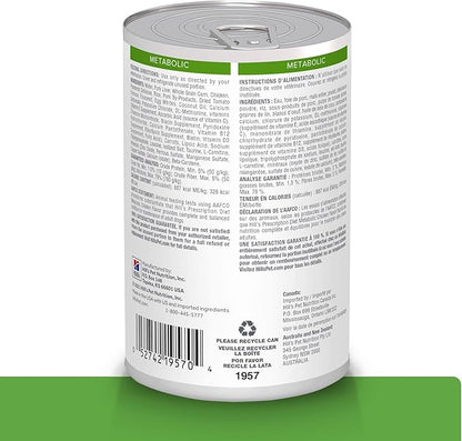Hill's Prescription Diet Metabolic Weight Management Chicken Flavor Wet Dog Food, Veterinary Diet, 13 oz. Cans, 12-Pack