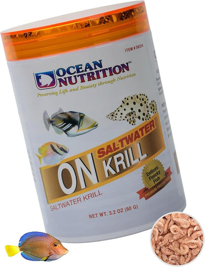 Ocean Nutrition Premium Freeze-Dried Krill Fish Food - Natural Shrimp Food for Freshwater Cichlids, Piranha, Catfish, Koi & Saltwater Triggers, Puffers, Groupers
