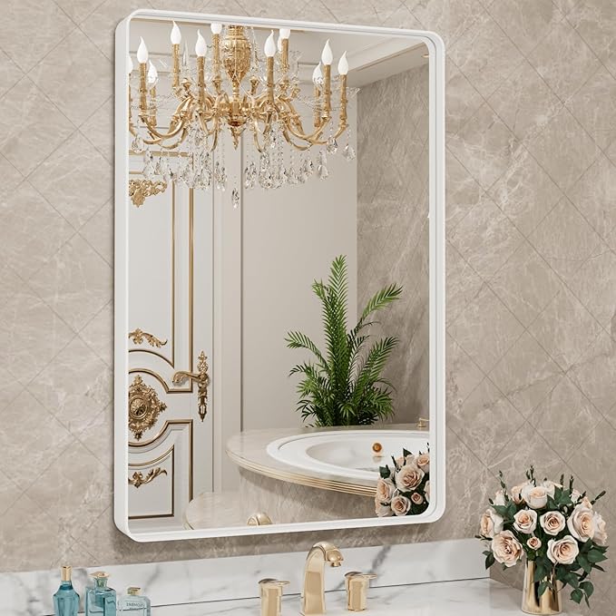 LOAAO 22x30 Inch White Metal Framed Bathroom Mirror