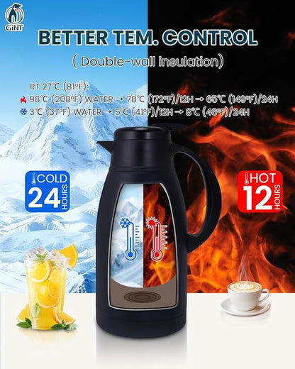 GiNT Stainless Steel Thermal Coffee Carafe, Double Walled Vacuum Water and