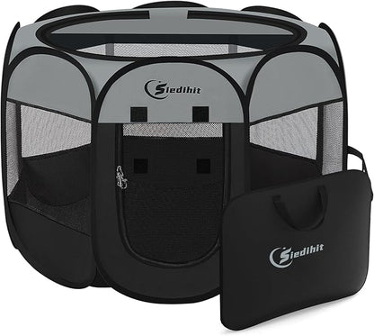 Siedihit Dog Cat Playpen, Puppy Pet Playpen Indoor for Dog Crate Tent | Cage Outdoor, Portable Pop Up Dogs Enclosure Kennel with Carrying Case for Dogs/Cats/Rabbits (Dark Grey, Medium)