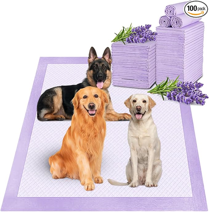 Boscute Lavender Scented Thicken 6 Layers Heavy Absorbent 30"x36" Pet Training Dog Pee Pads, Extra Large Polymer Leak-Proof Quick Dry Puppy Pee Pads, Disposable Pee Pads for Dogs Cats Rabbit 100Counts | Heavy Absorbent up to 7 Cups, Quick Dry, for Dogs...