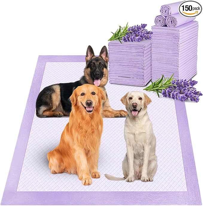 Boscute Lavender Scented Thicken 6 Layers Heavy Absorbent 30"x36" Pet Training Dog Pee Pads, Extra Large Polymer Leak-Proof Quick Dry Puppy Pee Pads, Disposable Pee Pads for Dogs Cats Rabbit 150Counts | Heavy Absorbent up to 7 Cups, Quick Dry, for Dogs...
