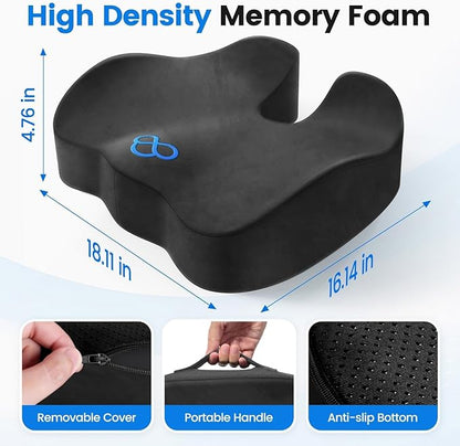 SofterCharm Seat Cushion with Carry Handle, Memory Foam for Tailbone/Sciatica Easing, Chair Cushions for Cars, Desks, Office Chair Cushion with Non-Slip Design, Ideal for Post-Surgery Recovery (Grey)