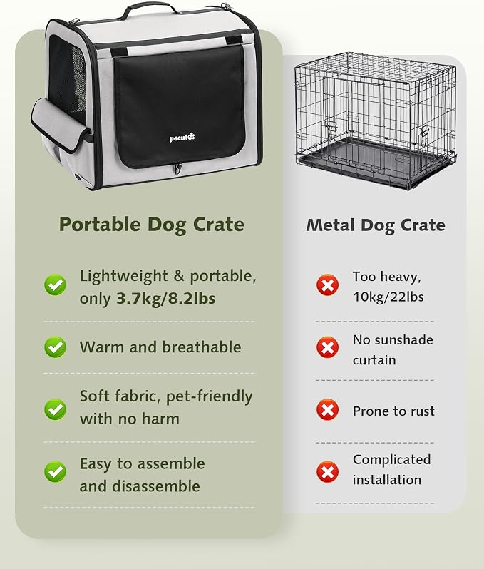 Dog Car Carrier Light Weight 27×20.5×20.5in, Foldable Dog Carrier, Gray | Easy to Assemble, Portable and Breathable Pet Carrier, Suitable for Indoor and Outdoor Use, Dog Travel Crate with Curtain