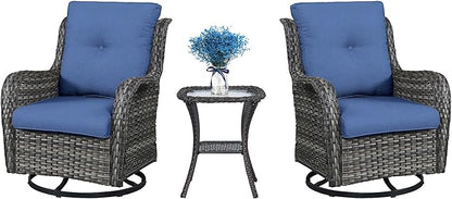 Belord Patio Swivel Rocking Chairs - Outdoor Wicker Glider Swivel Rcoker, 3 Pieces Patio Wicker Furniture Sets for Porch Includes 2 Swivel Rocking Chair and 1 Side Table