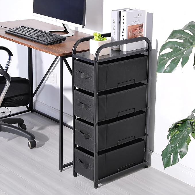 MAX Houser 4 Drawer Narrow Dresser Fabric Storage Tower Vertical Slim Storage