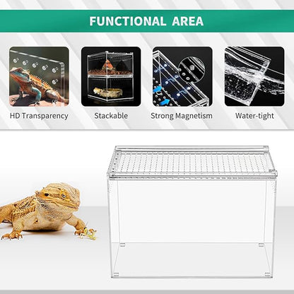 Reptile Terrarium kit,11"*6"*8" Reptile Breeding Box, Magnetic Acrylic Enclosure，for Tarantula，Hermit Crab，Jumping Spider，Iguana，Leopard Gecko，Bearded Dragon, Insect, Mantis, Scorpions.