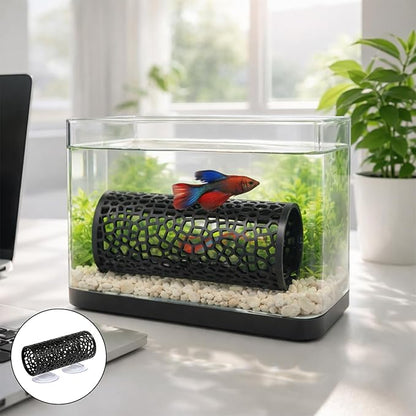 Betta Fish Toys,2PCS Black Betta Fish Tunnel,Aquarium Decor Safe for Smallfish Shrimp, Tube Shelter with Suction Cups for Small Fish