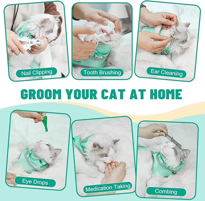 Supet Cat Grooming Hammock, Soft Fabric Nail Clipper Hammock, Self-Adhesive Wrap for Cutting Nails, Quickly Calm Down for Medicine, Teeth Brushing, Ear Cleaning