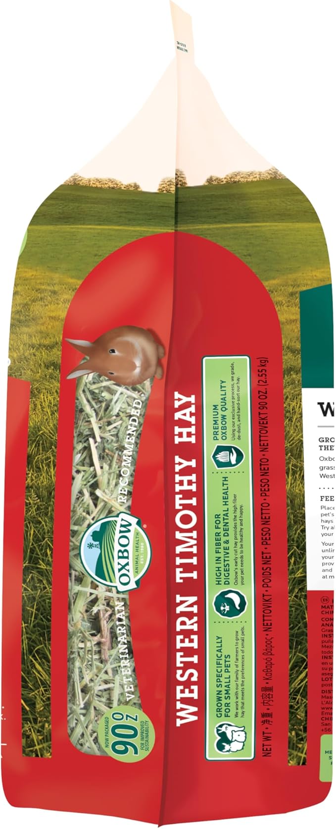Oxbow Western Timothy Hay, Guinea Pig Hay, Small Pet Bunny Supplies, All Natural Grass for Guinea Pig, Bunny, Chinchilla & Hamster, Oxbow Rabbit Supplies for Bunnies, 90 oz. bag
