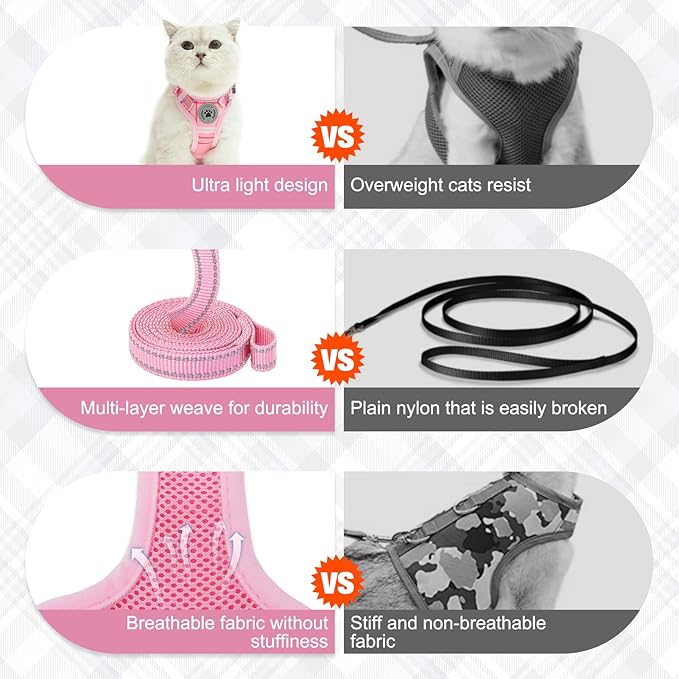 BEAUTYZOO Cat Harness and Leash Set for Walking Escape Proof, Neck Release Adjustable Harness for Kitten Puppy Small Medium Large Cats, Soft Cute Easy Control Small Cat Harness for Cats Boy and Girls
