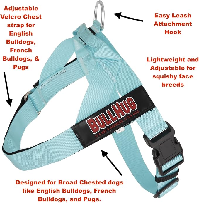 Adjustable Dog Harness– No Pull, No Choke – for English Bulldogs, French Bulldogs, Pugs & Broad-Chested Breeds – Easy, Safe Walks (Sky-Duck, Medium)