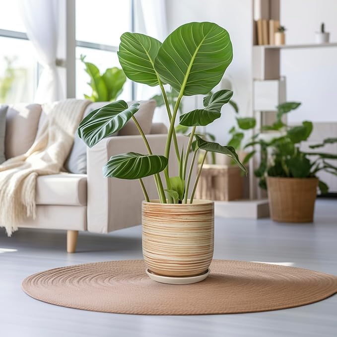 12 Inch Pots for Plants - Ceramic Planters for Indoor Plants, Large Planter Pot for Home Garden Patio Office with Drainage Hole Cylinder Flower Pot Yellow