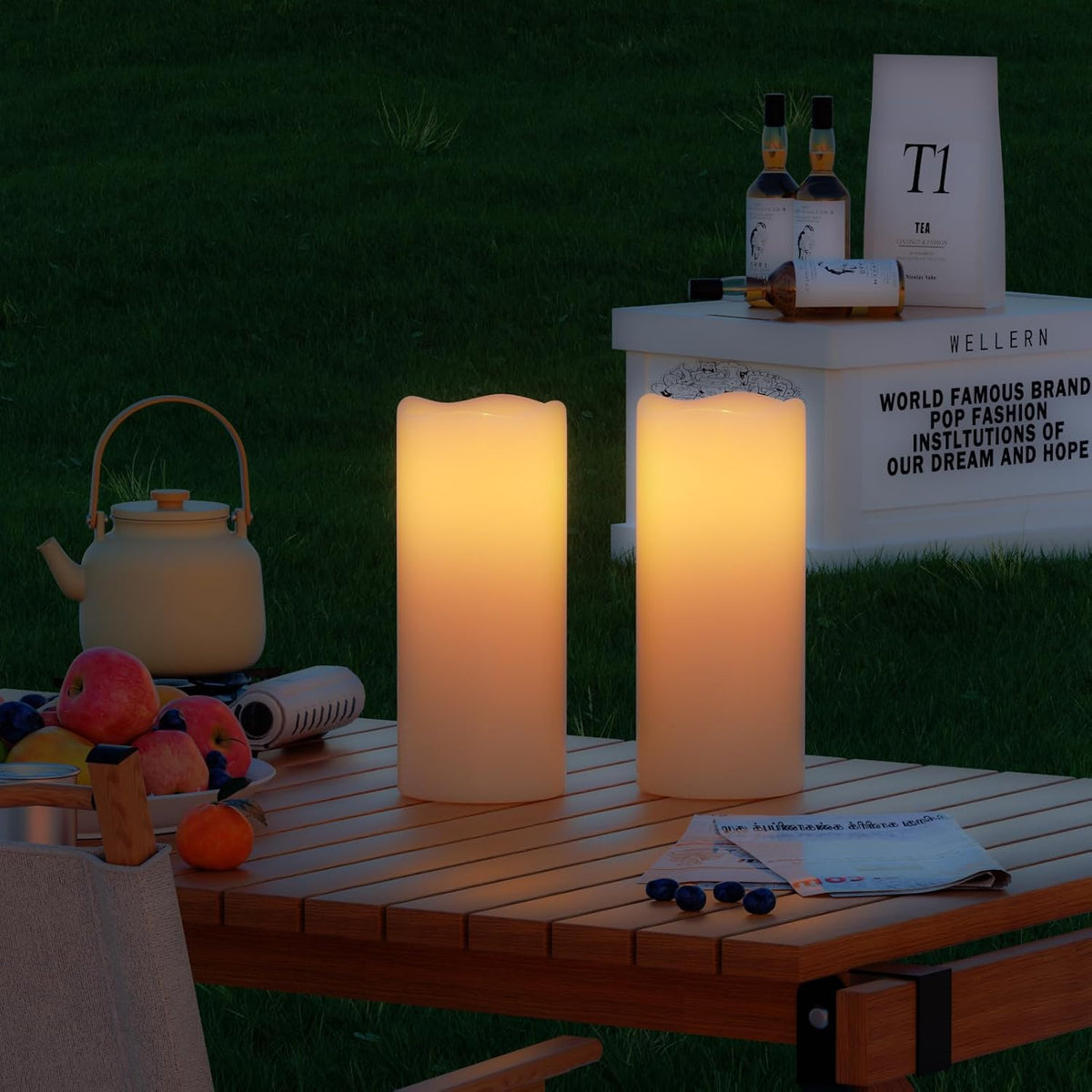 GenSwin Waterproof Outdoor Flameless Candles with Remote Timer, Battery Operated Large Flickering LED Pillar Candles for Indoor Outdoor Lanterns, Won’t Melt, Long-Lasting(White, Set of 2, 8” x 4”)
