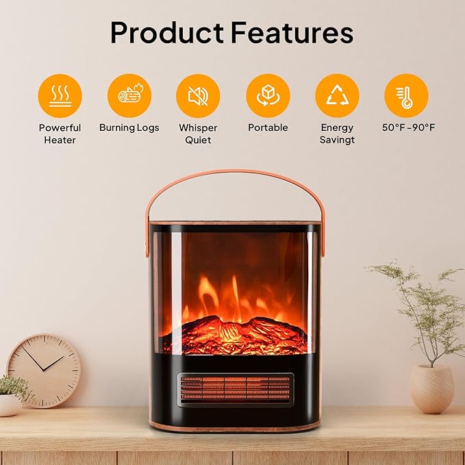 ROVSUN 1500W Electric Fireplace Stove, Realistic Flame Effect, Adjustable