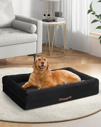 Upvilla Orthopedic Dog Bed XXL, Four-Sided Dog Sofa, Washable Cover, Black | Removable Waterproof Dog Bed Cover, Egg-Crate Orthopedic Foam, Built-In Carry Handle, Indoor Large Pet Beds, Cat Beds