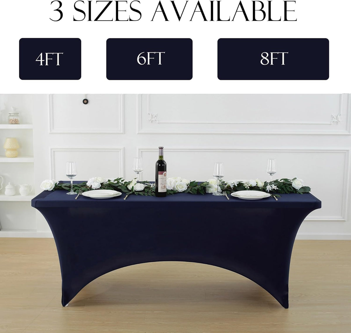 Craft And Party 2 Pack 8ft Navy Blue Spandex Tablecloth – Fitted Stretch Cover – Universal Fit for Folding Tables – Wrinkle-Free, Washable – Ideal for Parties, Weddings, Events