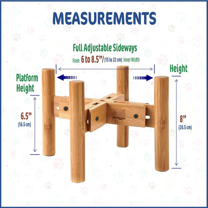 Dog Bowl Stand for Medium Breeds - Raises Bowls to 9-inch High, Ants/Bugs-Off - Adjustable, Fits Various Sizes of Dog Food/Water Bowls and Slow Feeders - Bamboo