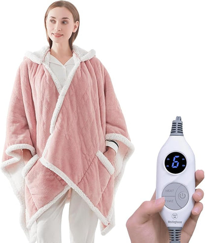 Westinghouse Wearable Heated Throw Blanket, Electric Heated Wrap Poncho Shawl