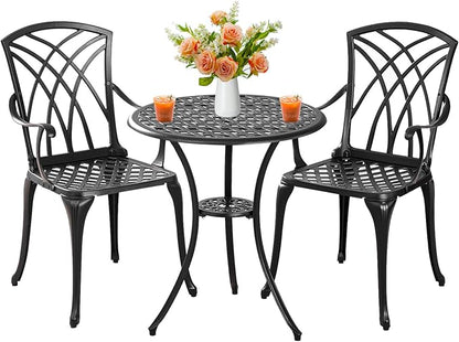 Withniture Outdoor 3 Piece Bistro Set Cast Aluminum Bistro Table and Chairs Set of 2, All Weather Bistro Patio Set, Patio Furniture for Garden Black