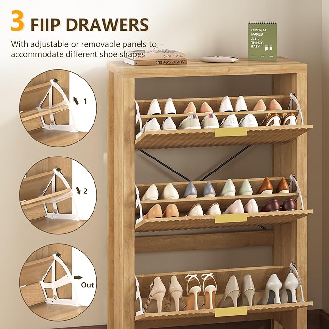 Shoe Cabinet Storage for Entryway, Fluted Shoe Cabinet